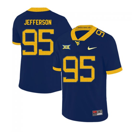 Men's West Virginia Mountaineers NCAA #95 Jordan Jefferson Navy Authentic Nike 2019 Stitched College Football Jersey OG15X13EL